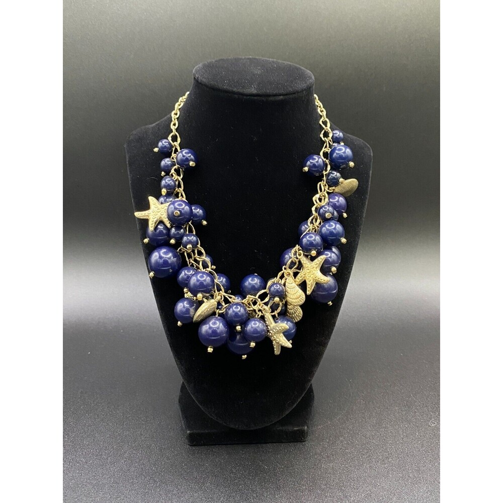 Sea Life Motif Necklace with Gold Tone & Navy Bead